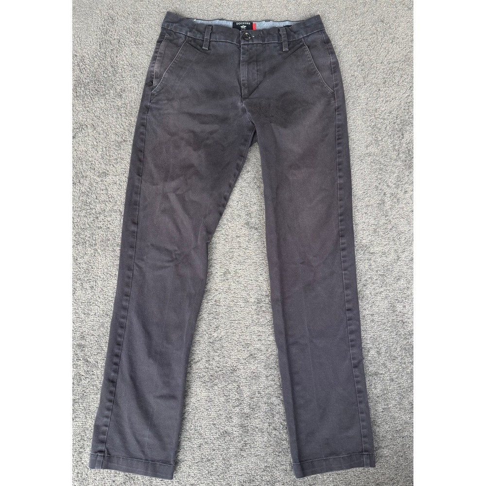 Dockers Smart 360 Flex Slim Fit Chinos Charcoal BLACK Mens 28X32 Pants